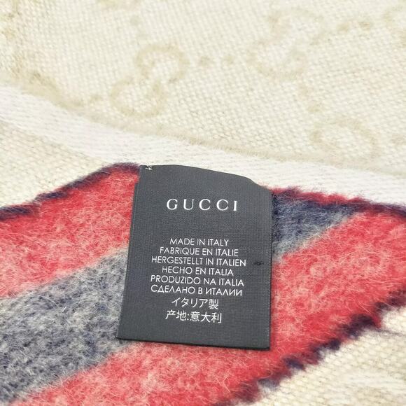 Gucci Mens Logo Monogram Wool Long Fringe Scarf Cream Beige NWOT - Picture 5 of 7